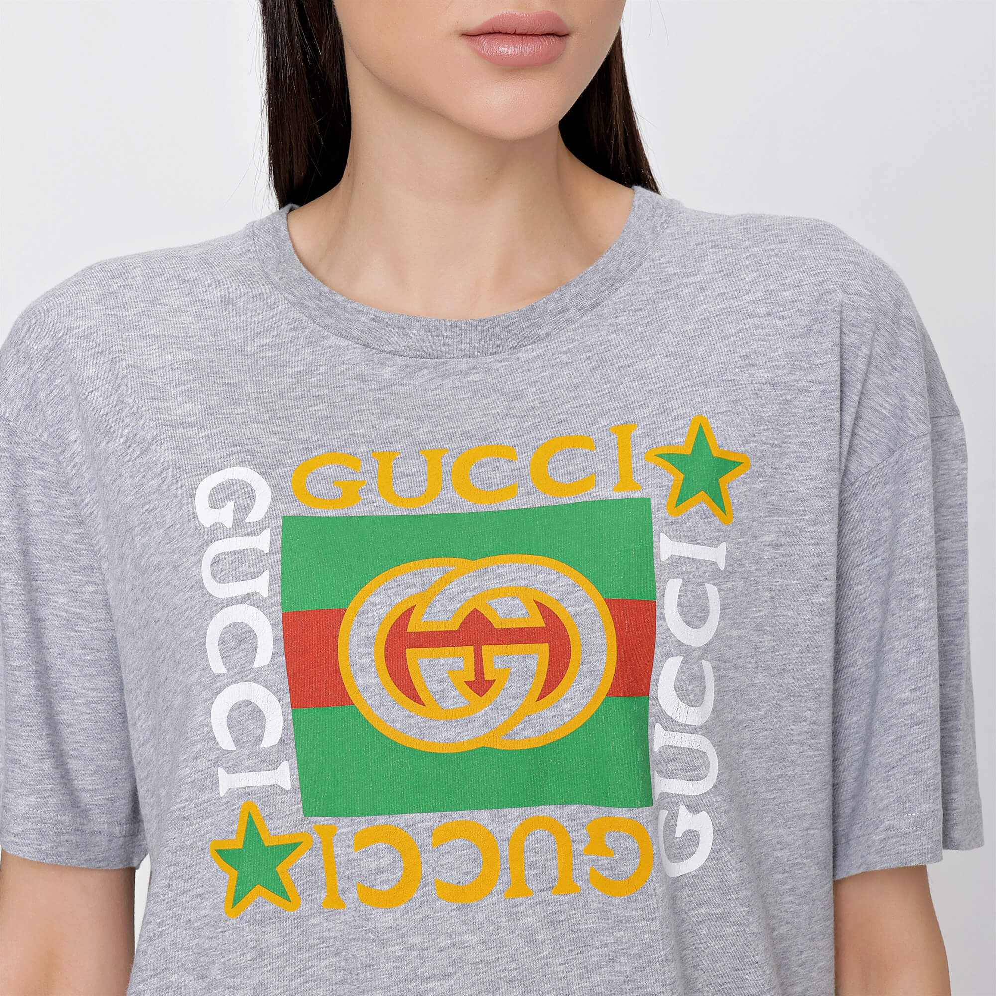 Gucci - Grey Oversized Gucci Print Cotton Vintage Logo Tshirt 